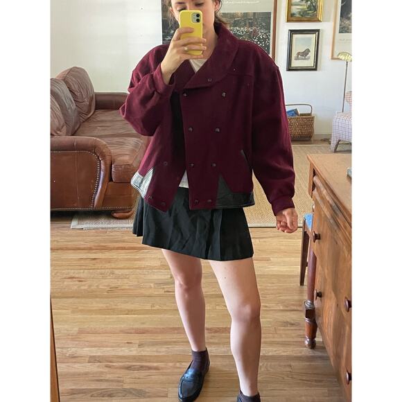 Vintage Burgundy Oversize Cropped Jacket Size Large - Picture 3 of 11